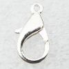 Iron Lobster Clasp, Nickel-free & Lead-free Silver color 16x9mm, Hole:Approx 1mm, Sold by Group ( Stock: 1 Group )