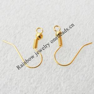 Nickel-free & Lead-free Iron Earring Hook, Gold color 19x16mm, hole: 2mm Sold by Group ( Stock: 1 Group )