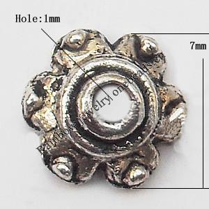 Bead cap Zinc alloy Jewelry Finding Lead-Free 7mm hole=1mm Sold per pkg of 2500
