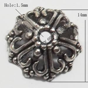 Bead cap Zinc alloy Jewelry Finding Lead-Free 14mm hole=1.5mm Sold per pkg of 600