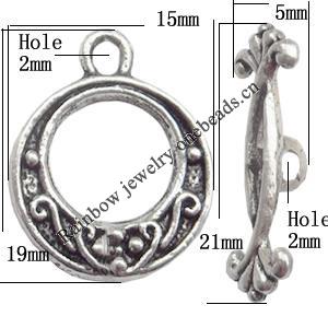 Clasp Zinc alloy Jewelry Finding, Lead-Free Ring 15x19mm Stick 21x5mm, Sold by KG