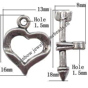 Clasp Zinc alloy Jewelry Finding, Lead-Free Ring 16x13mm Stick 18x8mm, Sold by KG
