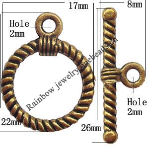 Clasp Zinc alloy Jewelry Finding, Lead-Free Ring 17x22mm Stick 8x26mm , Sold per pkg of 400