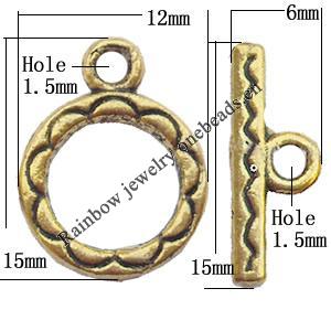 Clasp Zinc alloy Jewelry Finding, Lead-Free Ring 15x12mm Stick 6x15mm, Sold per pkg of 1000