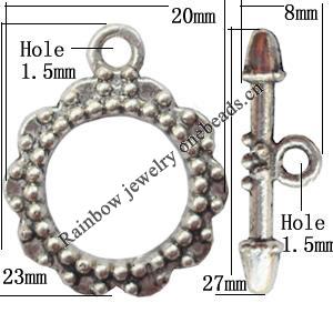 Clasp Zinc alloy Jewelry Finding, Lead-Free Ring 20x23mm Stick 27x8mm, Sold per pkg of 300