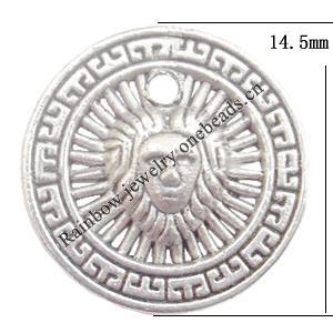 Pendant Lead-Free Zinc Alloy Jewelry Findings, Coin 14.5mm hole=1mm Sold per pkg of 1000