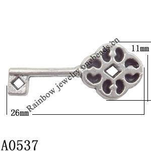 Pendant Lead-Free Zinc Alloy Jewelry Findings, Key 26x11mm hole=1mm Sold per pkg of 500
