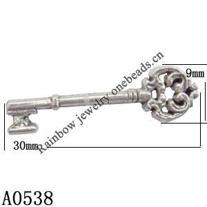 Pendant Lead-Free Zinc Alloy Jewelry Findings, Key 9x30mm hole=1mm Sold per pkg of 400