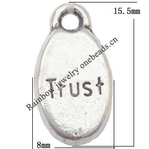 Pendant Lead-Free Zinc Alloy Jewelry Findings，8x18.5mm hole=2mm Sold per pkg of 800