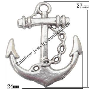 Pendant. Fashion Zinc Alloy jewelry findings. Anchor 23x21mm. Sold by Bag