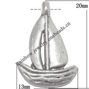 Pendant. Fashion Zinc Alloy jewelry findings. Boat 20x16mm. Sold by Bag