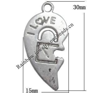 Pendant Lead-Free Zinc Alloy Jewelry Findings，30x15mm hole=2mm Sold per pkg of 400