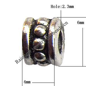 European Style Beads Zinc Alloy Jewelry Findings, Lead-free 4x6mm hole=2.3mm Sold per pkg of 1500