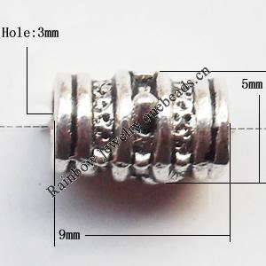 European Style Beads Zinc Alloy Jewelry Findings, Lead-free Tube 9x5mm hole=3mm, Sold per pkg of 1000