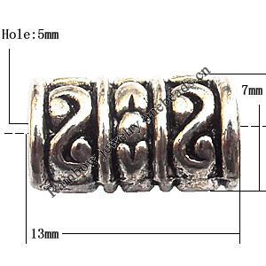 European Style Beads Zinc Alloy Jewelry Findings Lead-free, Tube 13x7mm hole=5mm, Sold per pkg of 400
