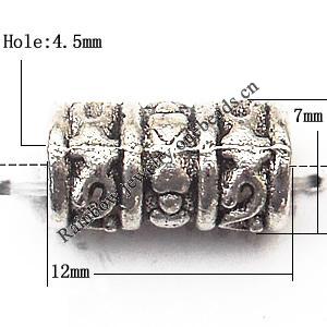 European Style Beads Zinc Alloy Jewelry Findings Lead-free, Tube 12x7mm hole=4.5mm, Sold per pkg of 500