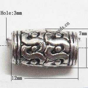 European Style Beads Zinc Alloy Jewelry Findings Lead-free, Tube 12x7mm hole=3mm, Sold per pkg of 500