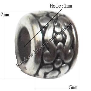 European Style Beads Zinc Alloy Jewelry Findings Lead-free, Drum 5x7mm hole=1mm, Sold per pkg of 1000