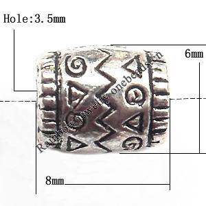 European Style Beads Zinc Alloy Jewelry Findings Lead-free, Drum 6x8mm hole=3.5mm, Sold per pkg of 800