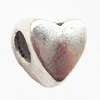 European Style Beads Zinc Alloy Jewelry Findings Lead-free, Heart 8x9mm hole=3mm, Sold per pkg of 600