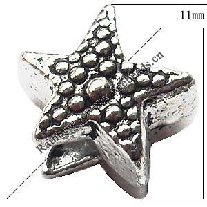 European Style Beads Zinc Alloy Jewelry Findings Lead-free, Star 11mm hole=4mm, Sold per pkg of 400