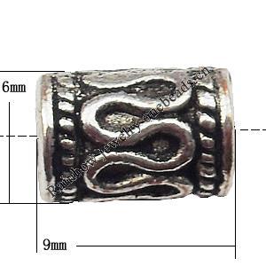 European Style Beads Zinc Alloy Jewelry Findings Lead-free, Tube 9x6mm hole=2.5mm, Sold per pkg of 800