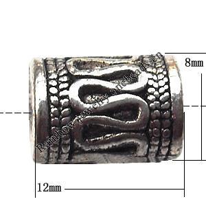 European Style Beads Zinc Alloy Jewelry Findings Lead-free, Tube 12x8mm hole=2mm, Sold per pkg of 300