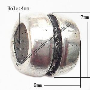 European Style beads, Lead-Free Zinc Alloy Jewelry Findings，6x7mm hole=4mm, Sold per pkg of 700