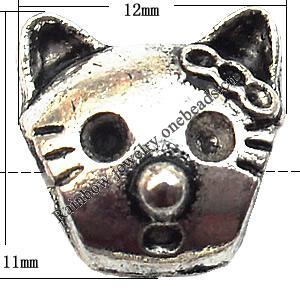 European Style Beads Zinc Alloy Jewelry Findings Lead-free, Cat Head 12x11mm hole=4.5mm, Sold per pkg of 300