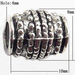 European Beads Zinc Alloy Jewelry Findings Lead-free, Drum 10x8mm hole=4mm, Sold per pkg of 400
