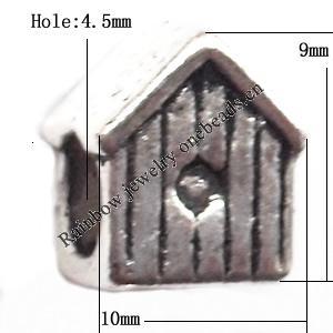 European Beads Zinc Alloy Jewelry Findings Lead-free, House 10x9mm hole=4.5mm, Sold per pkg of 400
