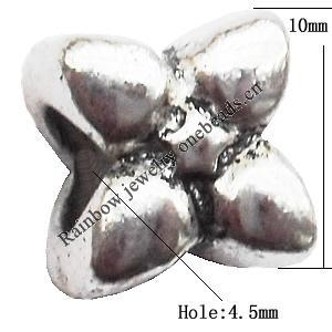 European Beads Zinc Alloy Jewelry Findings Lead-free, Flower 10mm hole=4.5mm, Sold per pkg of 300