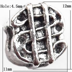 European Beads Zinc Alloy Jewelry Findings Lead-free, 11x12mm hole=4.5mm, Sold per pkg of 200