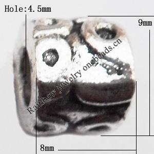European Beads Zinc Alloy Jewelry Findings Lead-free, Tube 8x9mm hole=4.5mm, Sold per pkg of 300