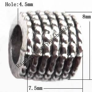 European Beads Zinc Alloy Jewelry Findings Lead-free, Tube 7.5x8mm hole=4.5mm, Sold per pkg of 400