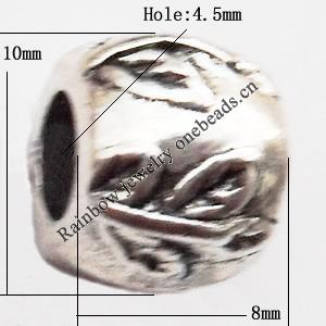 European Beads Zinc Alloy Jewelry Findings Lead-free, Drum 8x10mm hole=4.5mm, Sold per pkg of 300