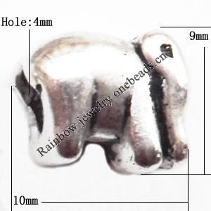 European Beads Zinc Alloy Jewelry Findings Lead-free, Elephant 10x9mm hole=4mm, Sold per pkg of 300