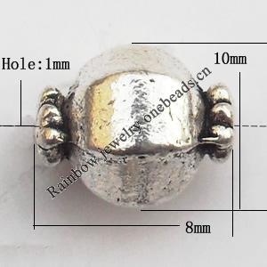 Drum Zinc Alloy Jewelry Findings Lead-free 10x8mm hole=1mm Sold per pkg of 500