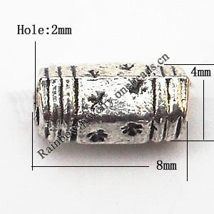 Tube Zinc Alloy Jewelry Findings Lead-free 8x4mm hole=2mm Sold per pkg of 1500
