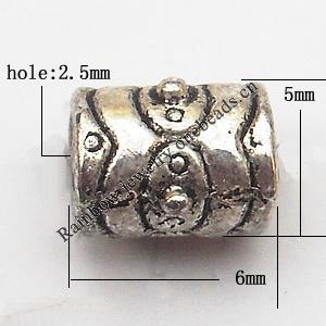 Tube Zinc Alloy Jewelry Findings Lead-free 6x5mm hole=2.5mm Sold per pkg of 1500
