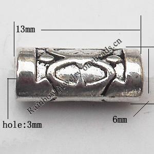 Tube Zinc Alloy Jewelry Findings Lead-free 13x6mm hole=3mm Sold per pkg of 500