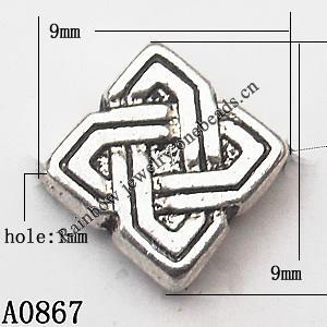 Square Zinc Alloy Jewelry Findings Lead-free 9x9mm hole=1mm Sold per pkg of 1500