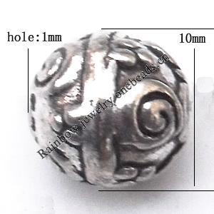 Drum Zinc Alloy Jewelry Findings Lead-free 10x10mm hole=1mm Sold per pkg of 300