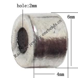 Tube Zinc Alloy Jewelry Findings Lead-free 4x6mm hole=2mm Sold per pkg of 1500