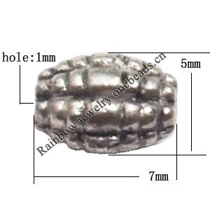 Drum Zinc Alloy Jewelry Findings Lead-free 7x5mm hole=1mm Sold per pkg of 1500
