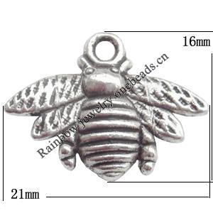Zinc Alloy Jewelry Findings Lead-free, Pendant Bees 16x21mm hole=1.5mm Sold per pkg of 500