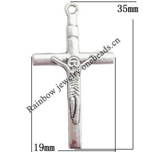 Zinc Alloy Jewelry Findings Lead-free, Pendant Cross 19x35mm hole=1.5mm Sold per pkg of 500