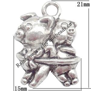 Zinc Alloy Jewelry Findings Lead-free, Pendant Pig 15x21mm hole=3mm Sold per pkg of 500