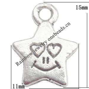 Zinc Alloy Jewelry Findings Lead-free, Pendant Star 11x15mm hole=2mm Sold per pkg of 1000