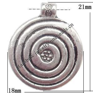 Zinc Alloy Jewelry Findings Lead-free, Pendant Flat Round 2x18x21mm hole=1.5mm Sold per pkg of 400